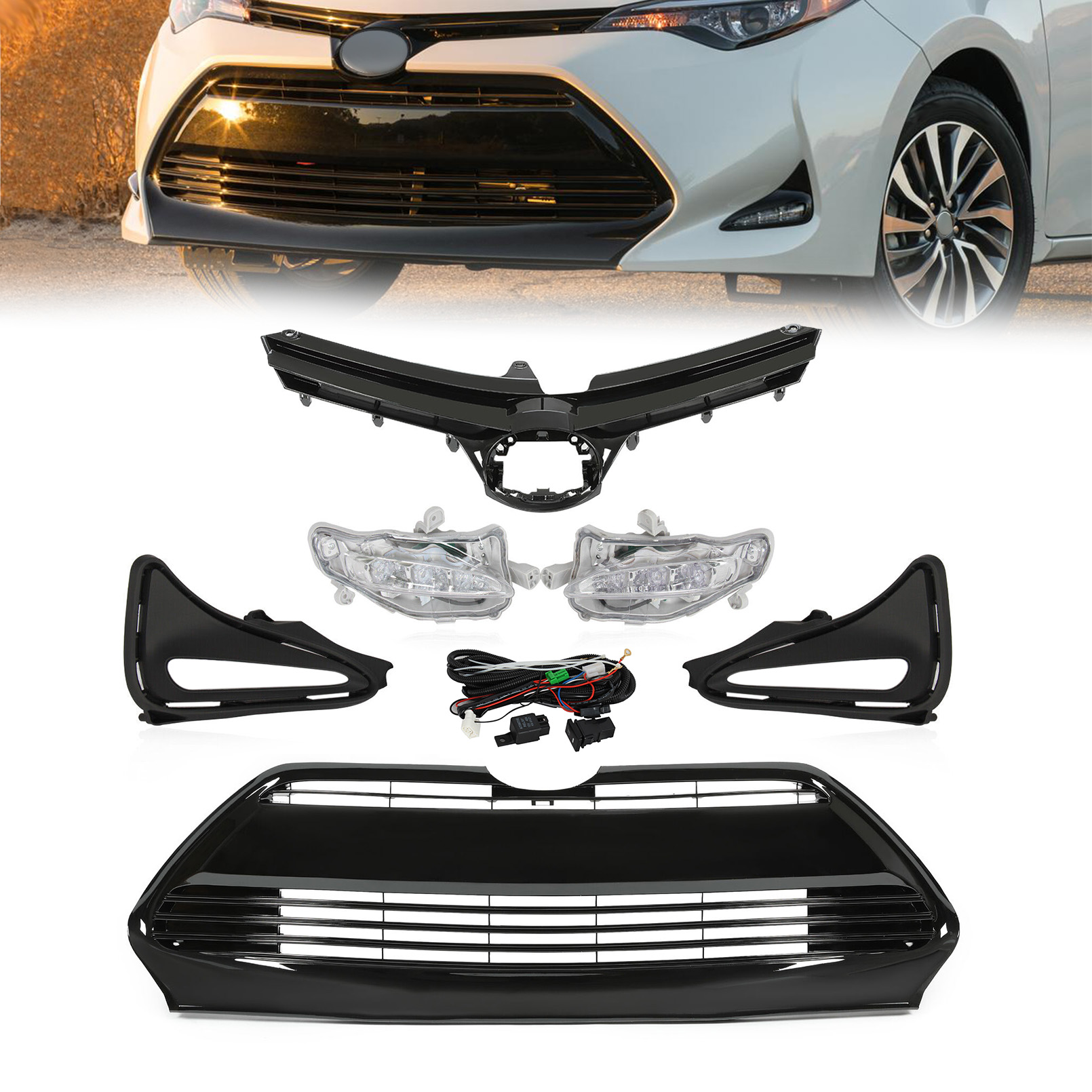 PENSUN Front Bumper Upper and Lower Grilles Fit for Toyota
