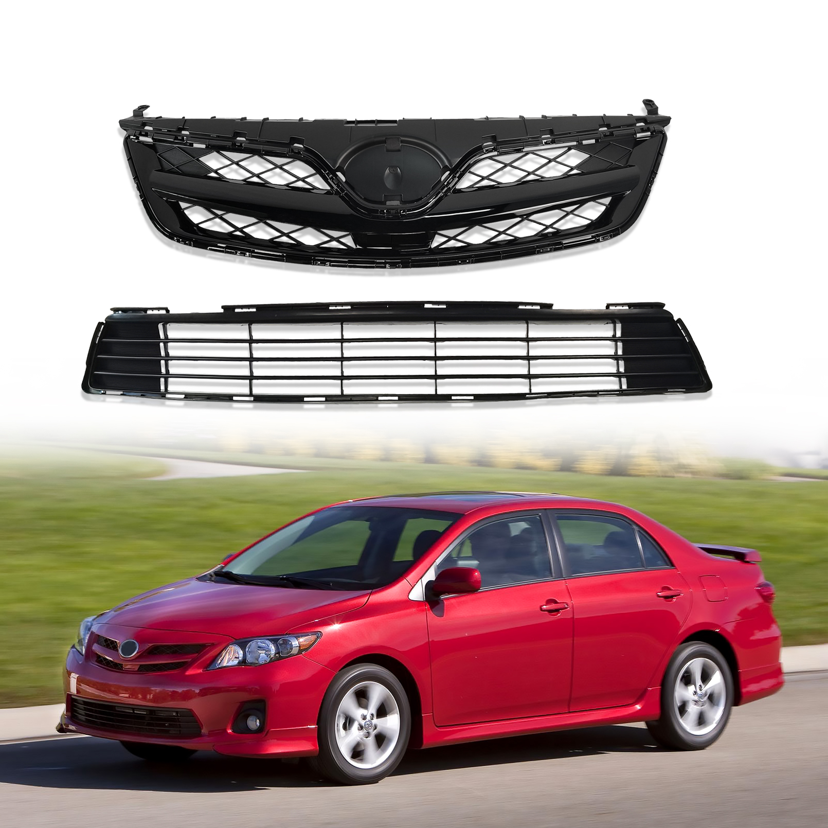 Griglia Paraurti Anteriore Inferiore Sostitutiva Per Toyota Corolla Berlina (2011-2013) – Modelli Base, CE, LE, S, L, XRS – Ricambio Aftermarket Nero - 2