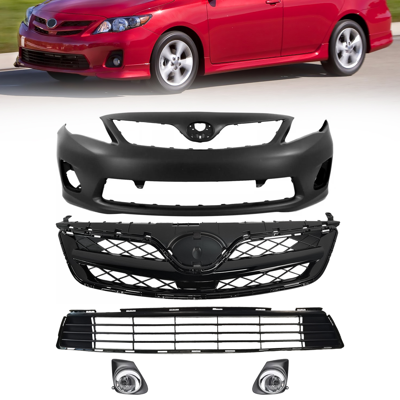 Evan-Fischer Front Bumper Cover & Fender Kit For 2011-2013 Toyota Corolla (Japan-Made Models)