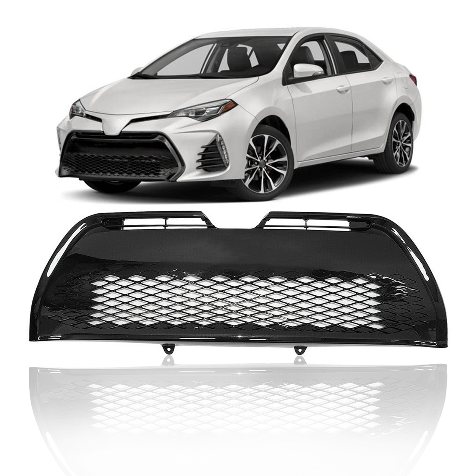 Front Upper & Lower Bumper Grille Set For 2017-2019 Toyota Corolla SE/XSE - Direct Replacement (Black)