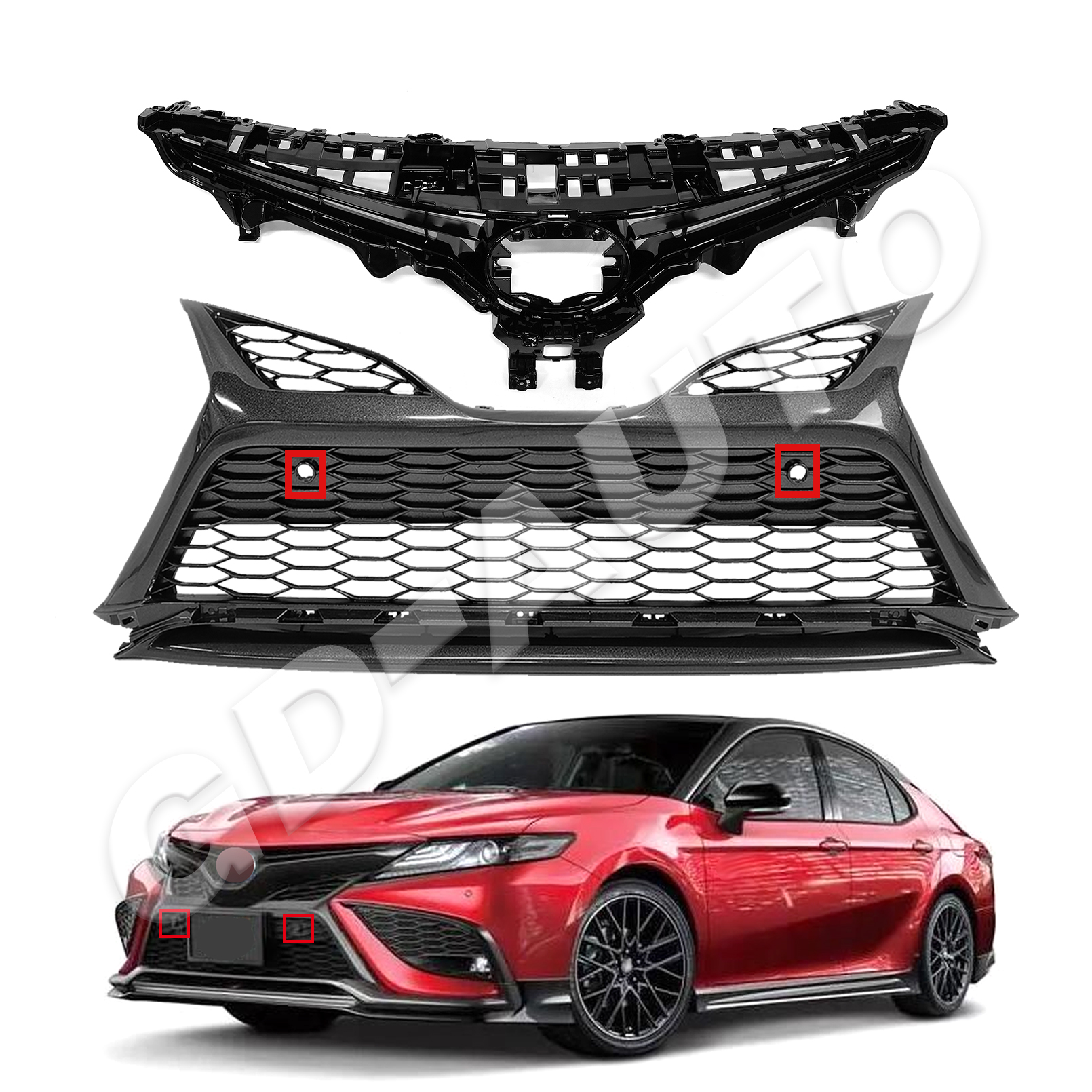 JX Gloss Black Front Grille Kit W/Sensor Hole & Fog Bezel For 2021-2024 Toyota Camry SE/XSE